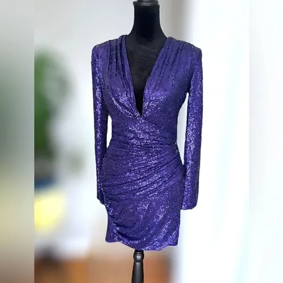 SHO BY TADASHI SHOJI Long Sleeve Sequin Cocktail Mini Dress Size XS - Picture 4 of 16